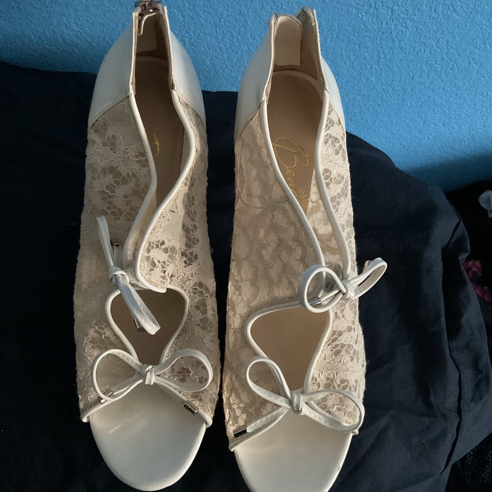 Off white lace heels